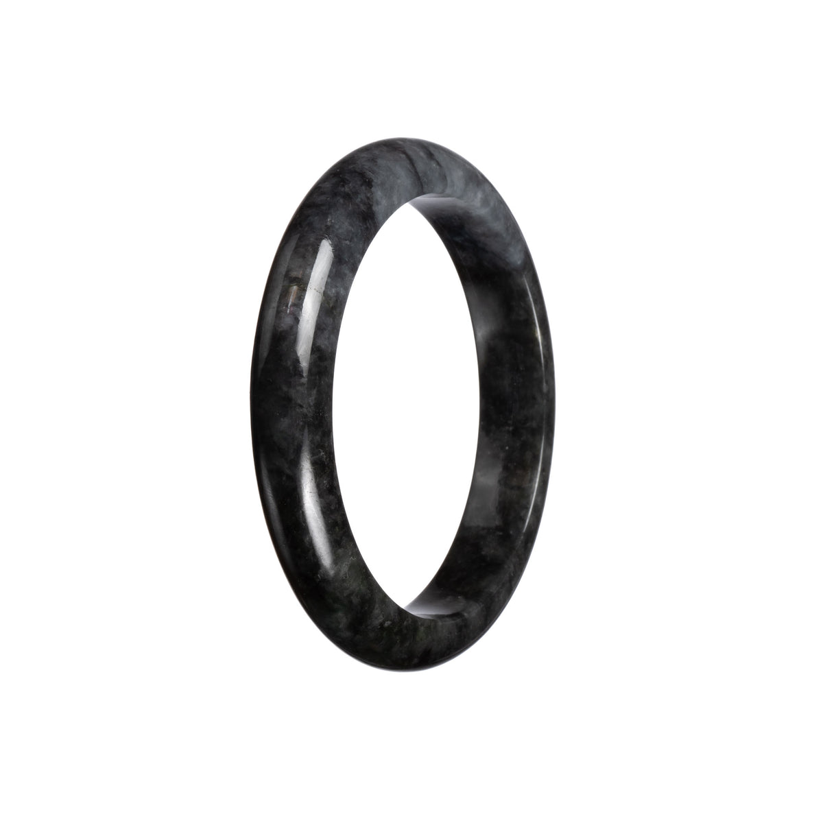 Genuine Natural Grey and Black Patterns Jade Bangle - 57mm Half Moon