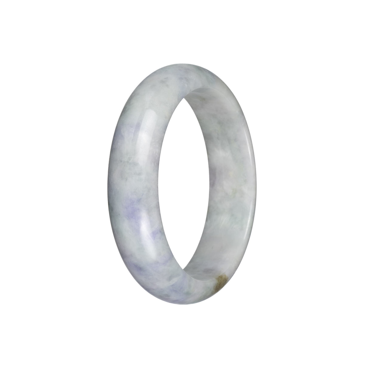 Real Grade A Pale Green with Lavender Patches Traditional Jade Bangle - 57mm Half Moon