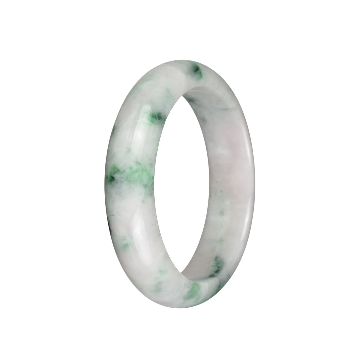 Genuine Grade A White with Emerald Green Patterns Burma Jade Bangle - 58mm Half Moon