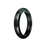Real Grade A Black with Green Jadeite Jade Bangle Bracelet - 59mm Half Moon