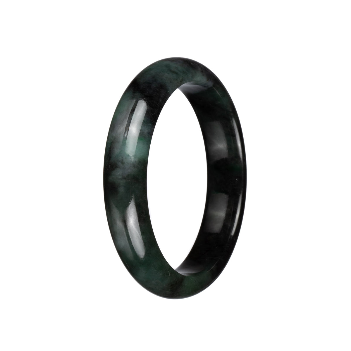 Real Grade A Black with Green Jadeite Jade Bangle Bracelet - 59mm Half Moon