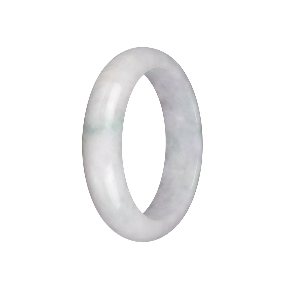 Genuine Grade A White with Green Patches Jadeite Jade Bangle Bracelet - 57mm Half Moon