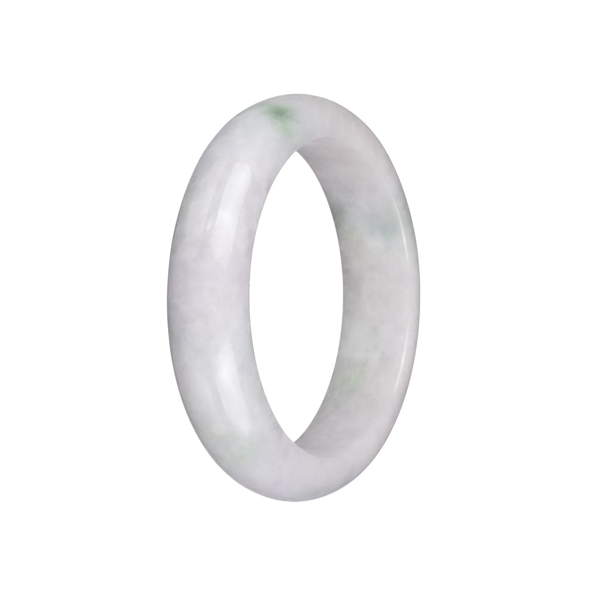 Genuine Grade A White with Green Patches Jadeite Jade Bangle Bracelet - 57mm Half Moon