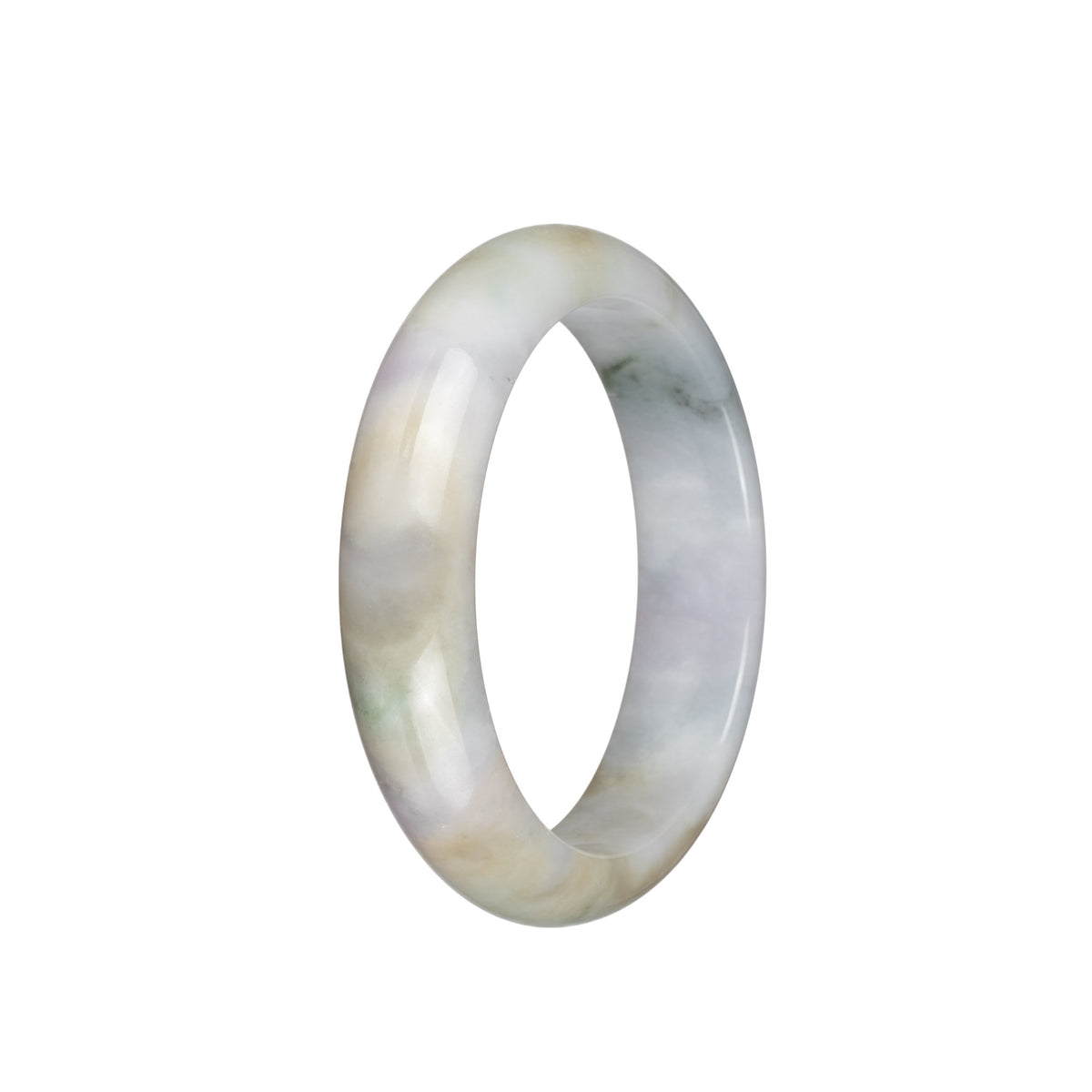 Real Grade A Pale Lavender with Green and Pale Brown Patterns Burmese Jade Bangle Bracelet - 55mm Half Moon