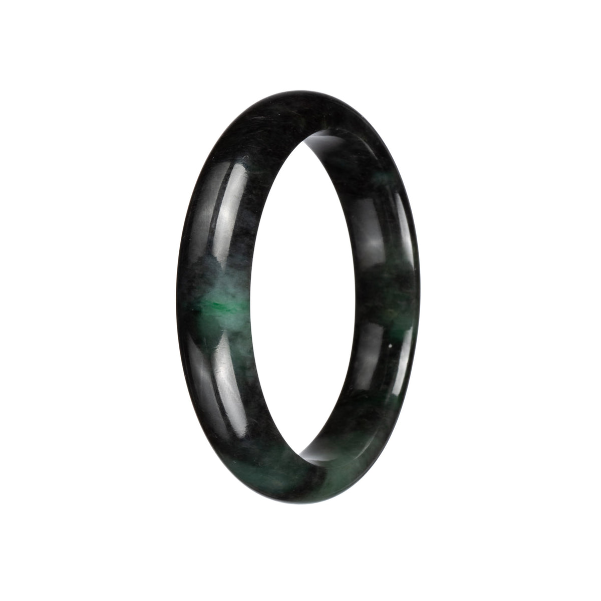 Certified Natural Black with Green Burmese Jade Bracelet - 59mm Half Moon