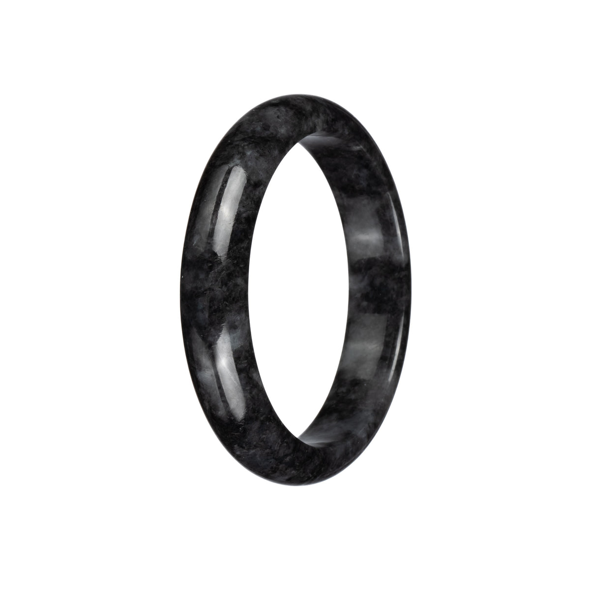 Genuine Natural Black and Grey Pattern Traditional Jade Bangle - 59mm Half Moon