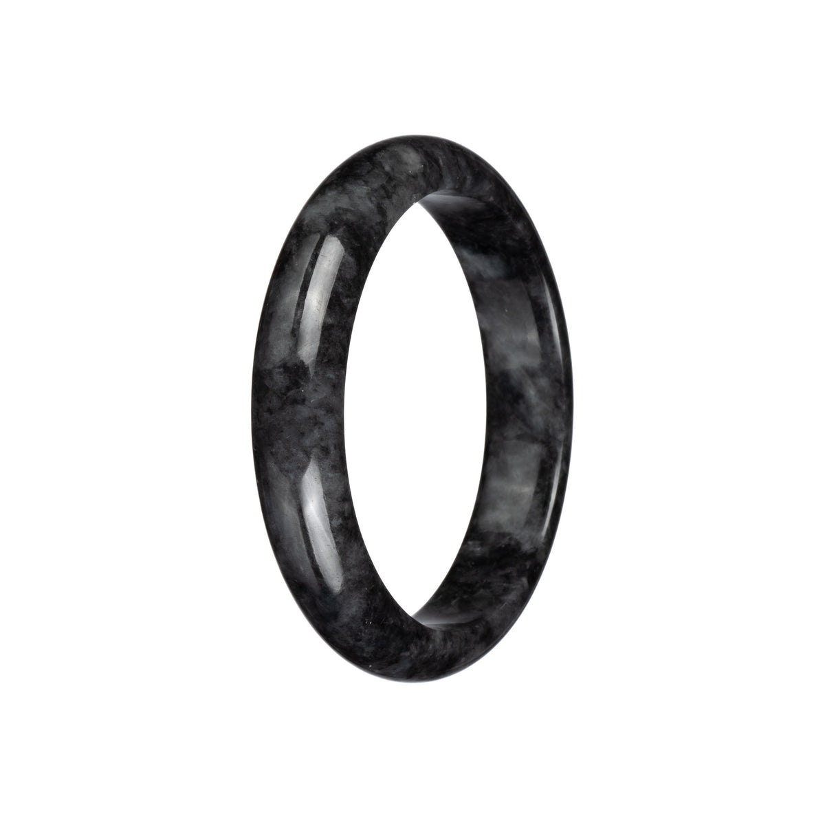 Genuine Natural Black and Grey Pattern Traditional Jade Bangle - 59mm Half Moon