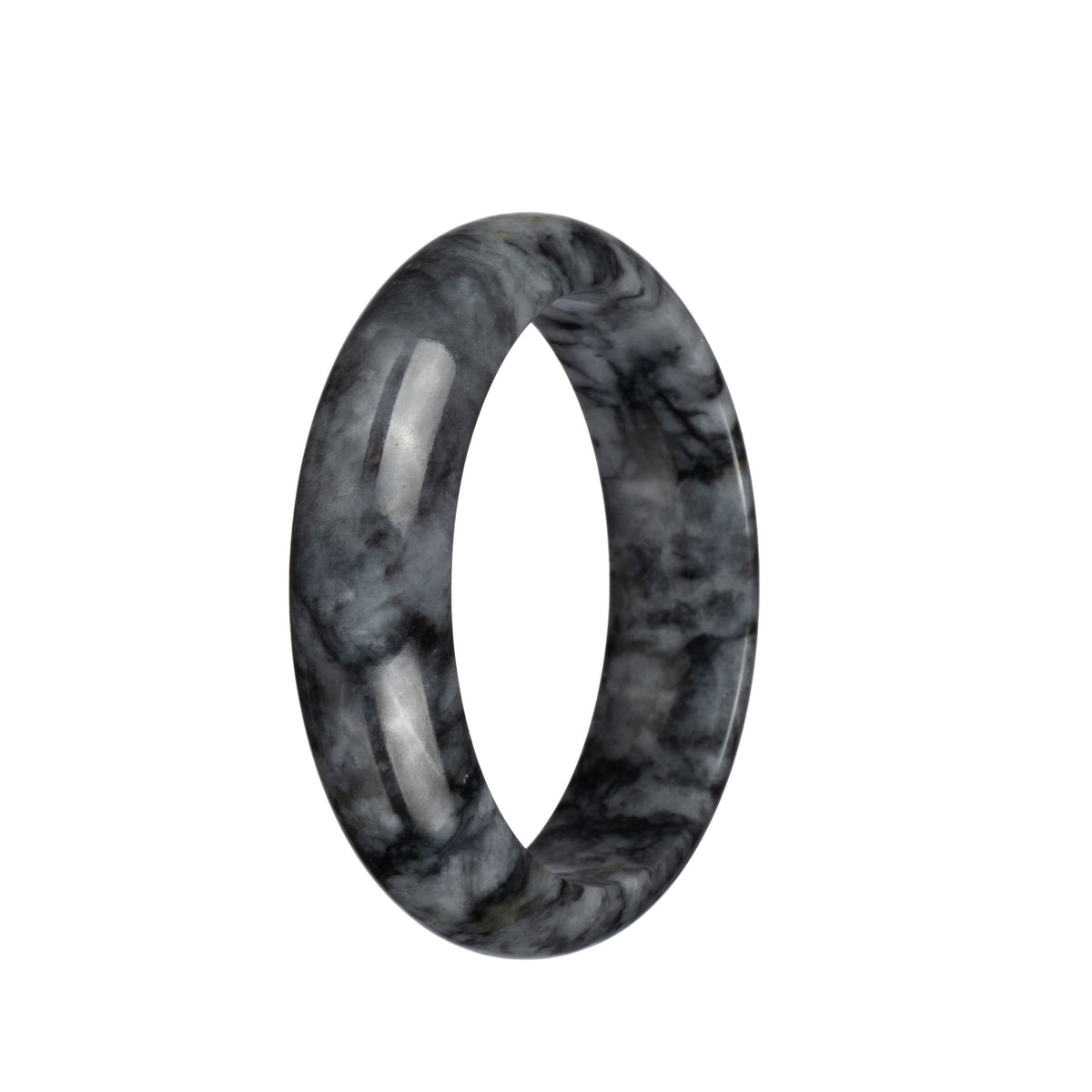 Real Untreated Grey and Black Patterns Jade Bangle - 58mm Half Moon