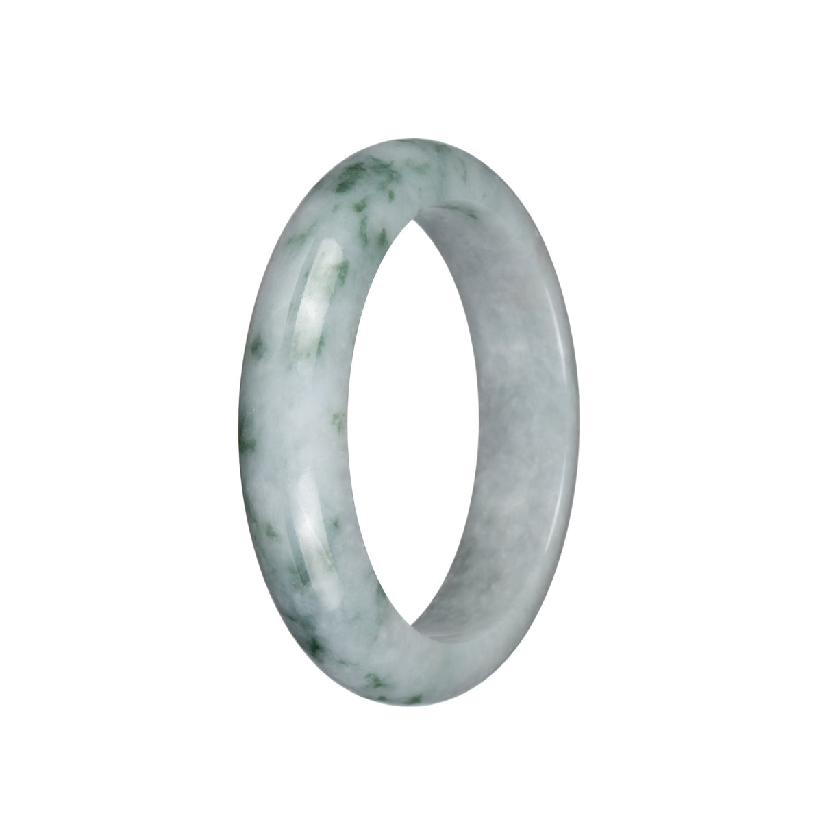 Genuine Grade A Grey with Green Patterns Jadeite Bangle Bracelet - 58mm Half Moon