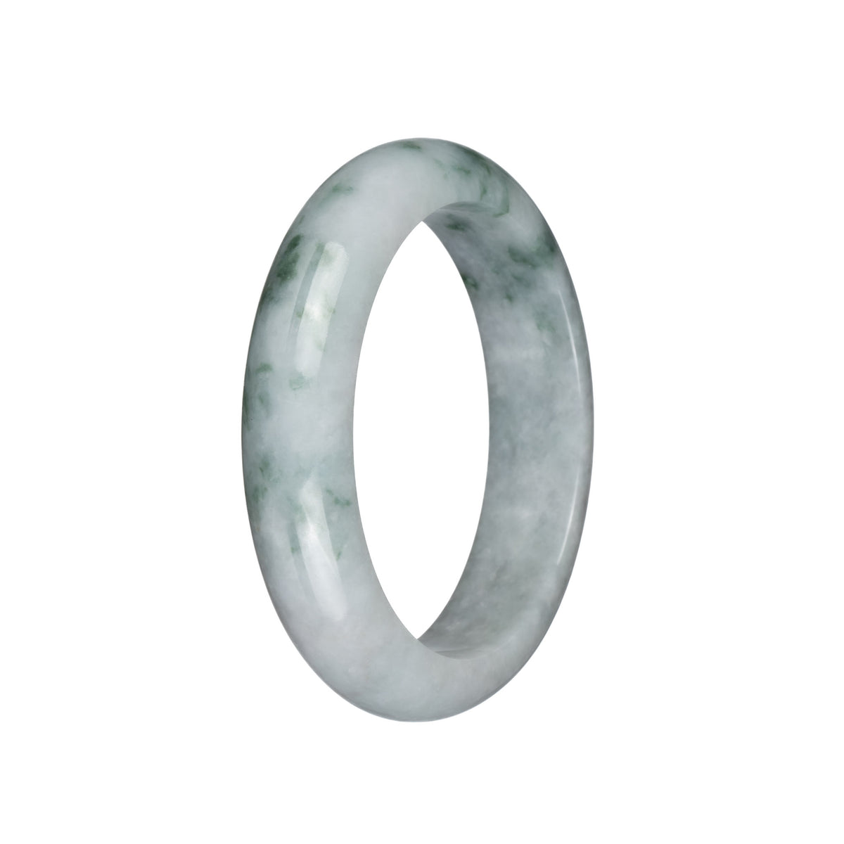 Genuine Grade A Grey with Green Patterns Jadeite Bangle Bracelet - 58mm Half Moon