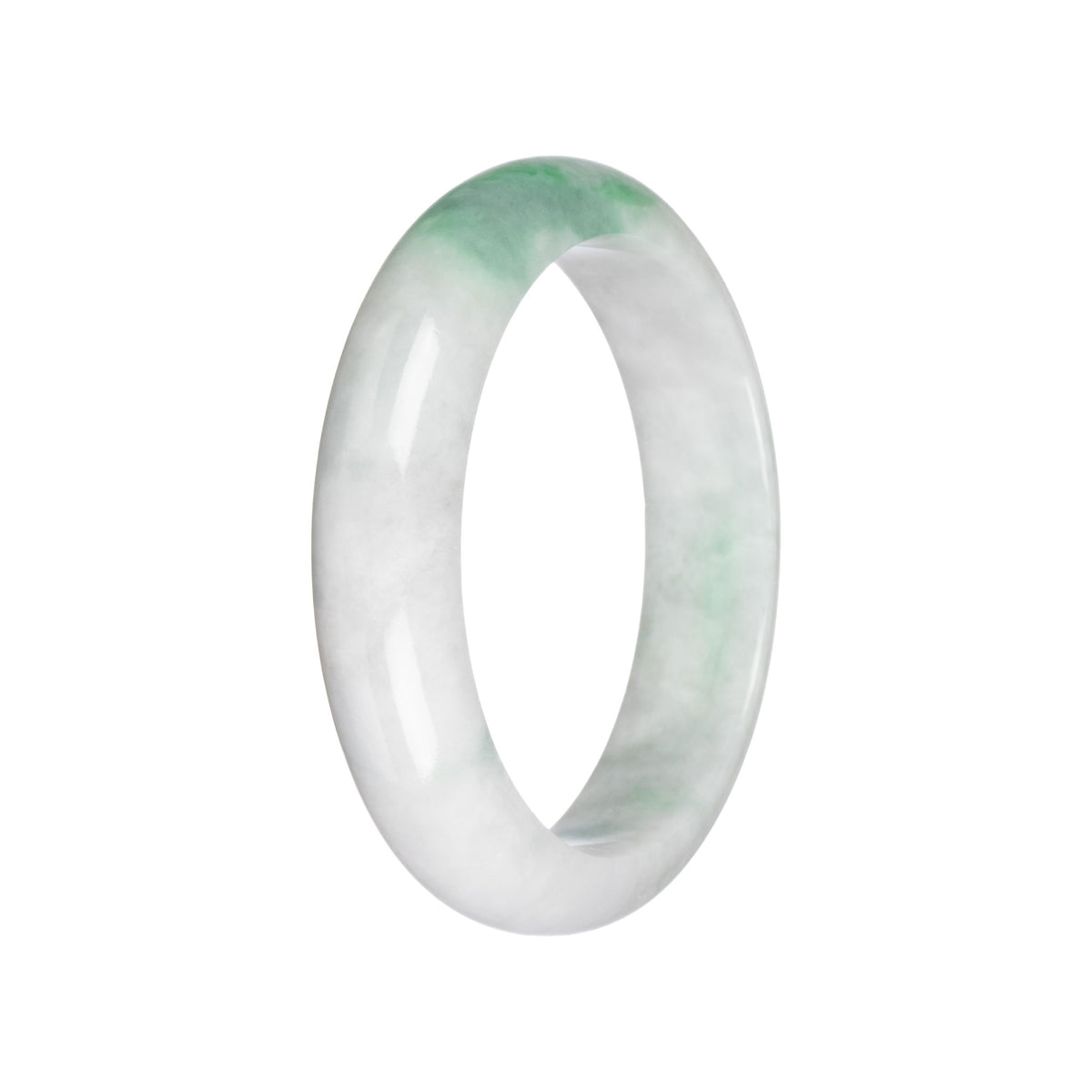 Authentic Grade A White with Apple Green Patterns Burmese Jade Bangle Bracelet - 58mm Half Moon