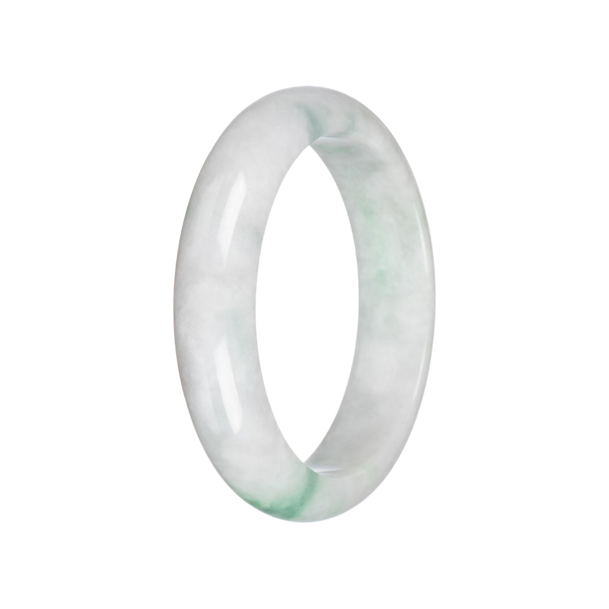 Authentic Grade A White with Apple Green Patterns Burmese Jade Bangle Bracelet - 58mm Half Moon