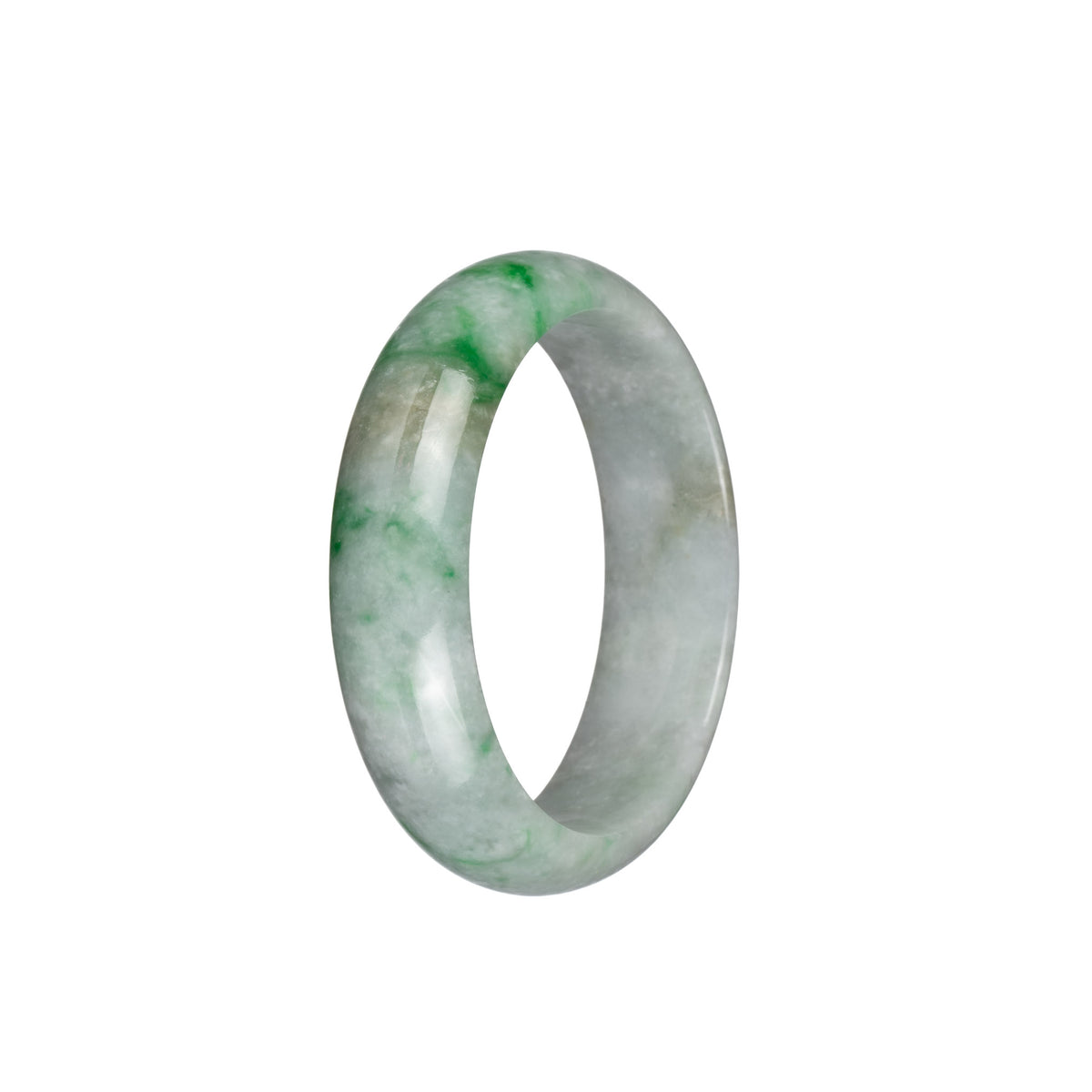 Certified Grade A Pale Green with Emerald Green Patterns Jadeite Bangle - 51mm Half Moon