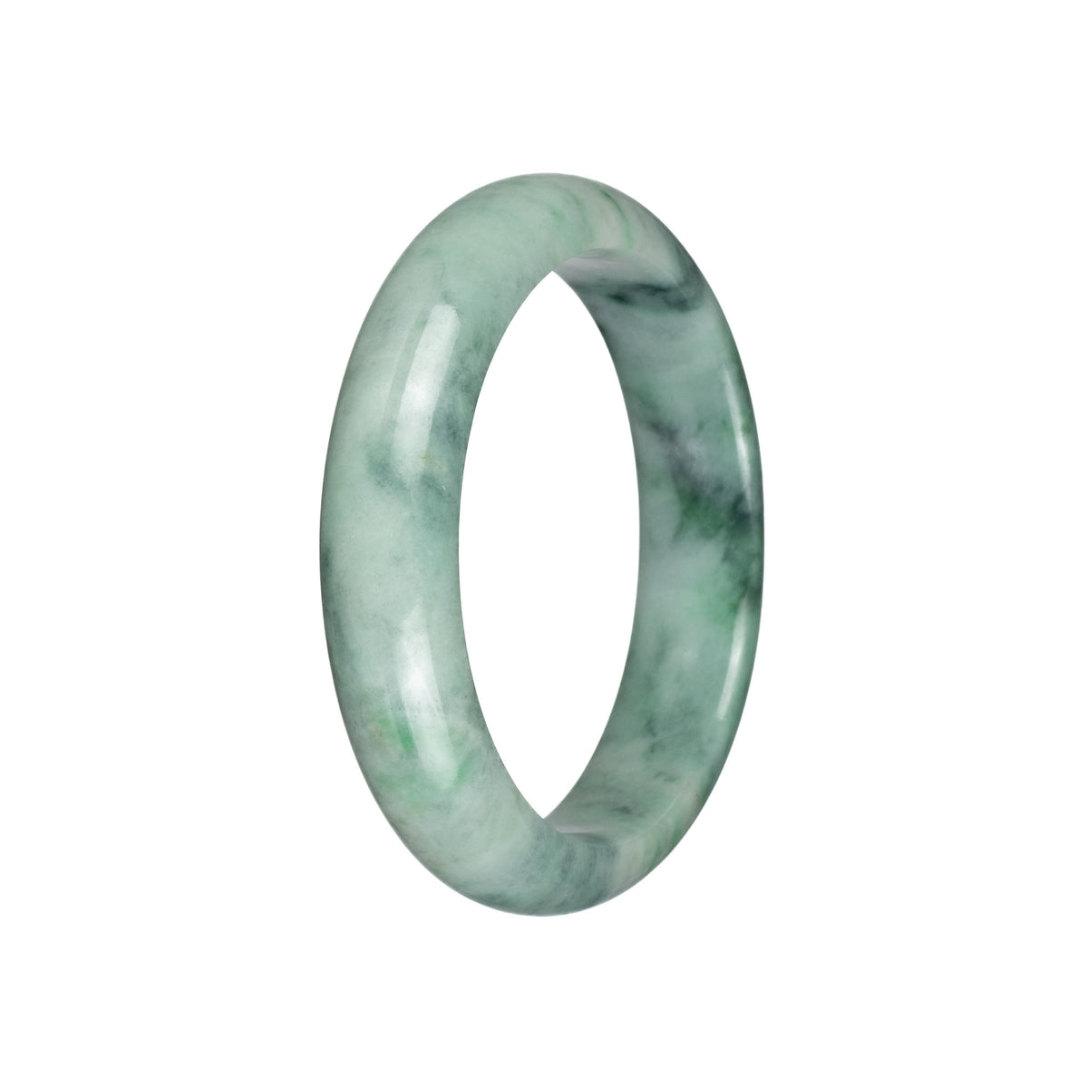 Genuine Untreated Green with Dark Green Patterns Burma Jade Bracelet - 59mm Half Moon