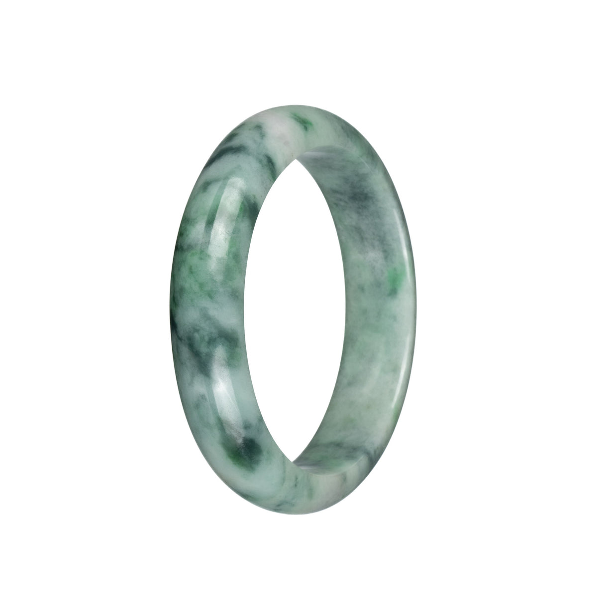 Genuine Untreated Green with Dark Green Patterns Burma Jade Bracelet - 59mm Half Moon