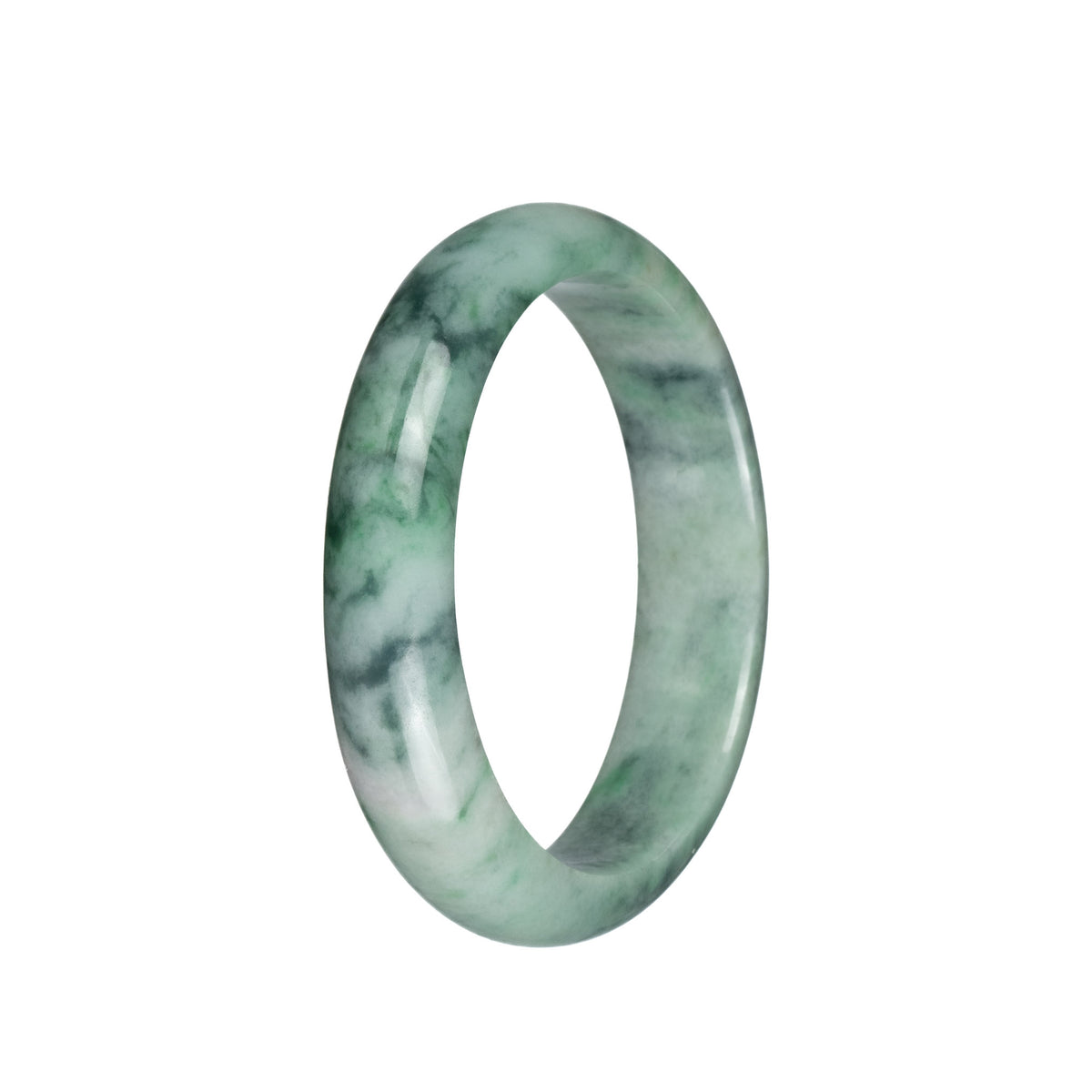 Genuine Untreated Green with Dark Green Patterns Burma Jade Bracelet - 59mm Half Moon