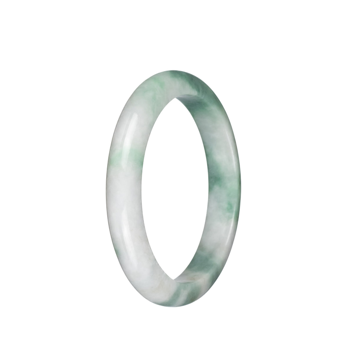 Authentic Natural White with Green Traditional Jade Bracelet - 58mm Semi Round