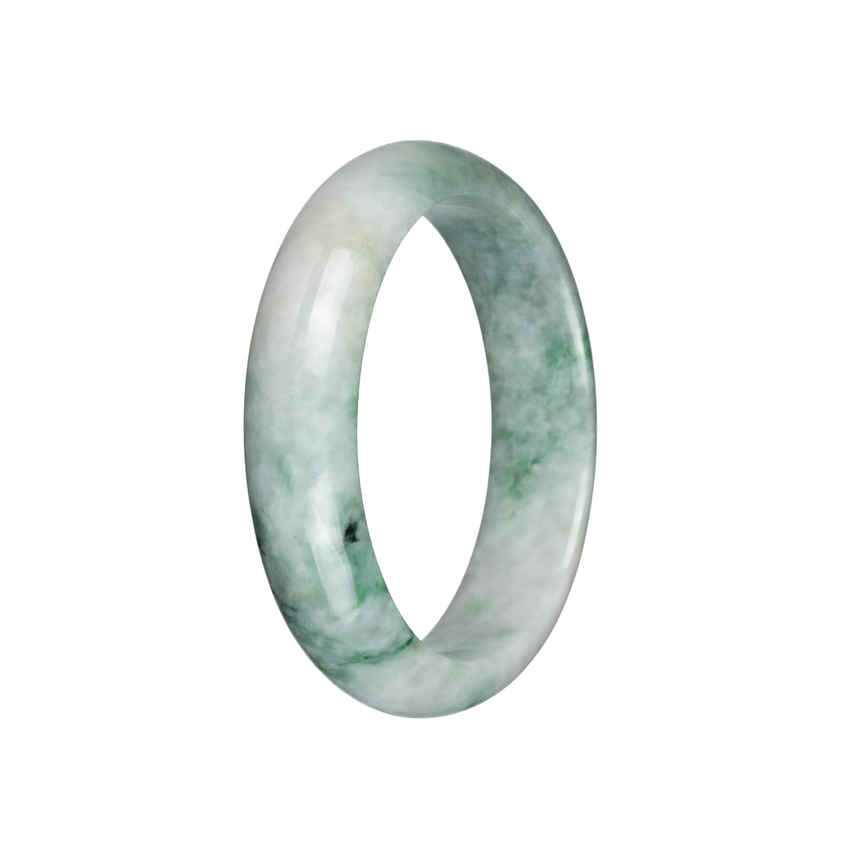 Authentic Untreated White and Green with Apple Green Patterns Jade Bangle Bracelet - 58mm Half Moon