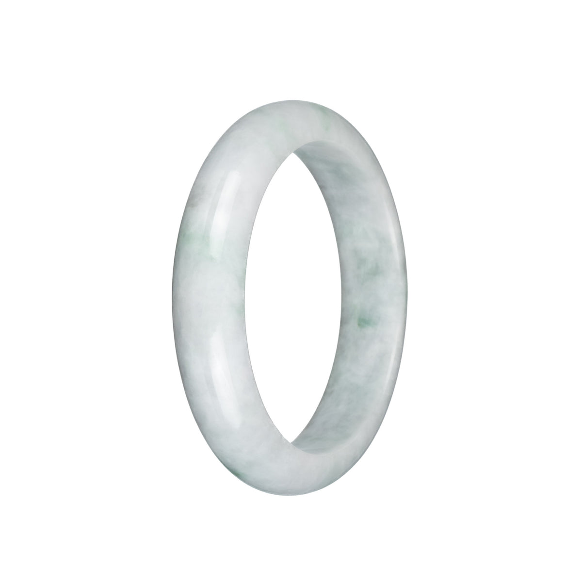 Genuine Natural White with Green Patterns Jade Bangle Bracelet - 58mm Half Moon