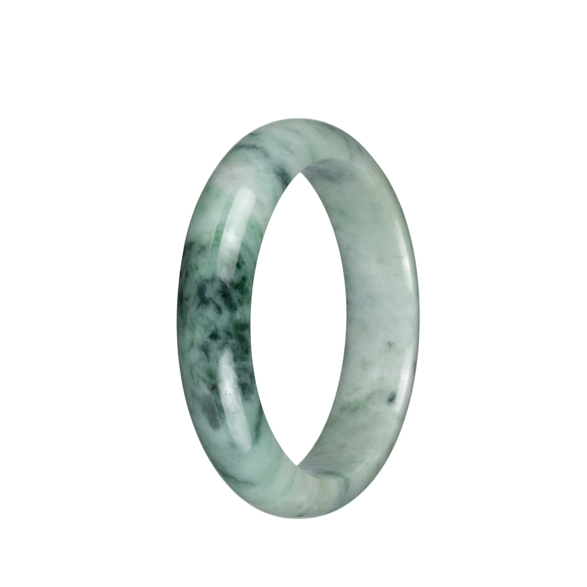 Certified Grade A Green with Dark Green Patterns Burma Jade Bangle Bracelet - 58mm Half Moon