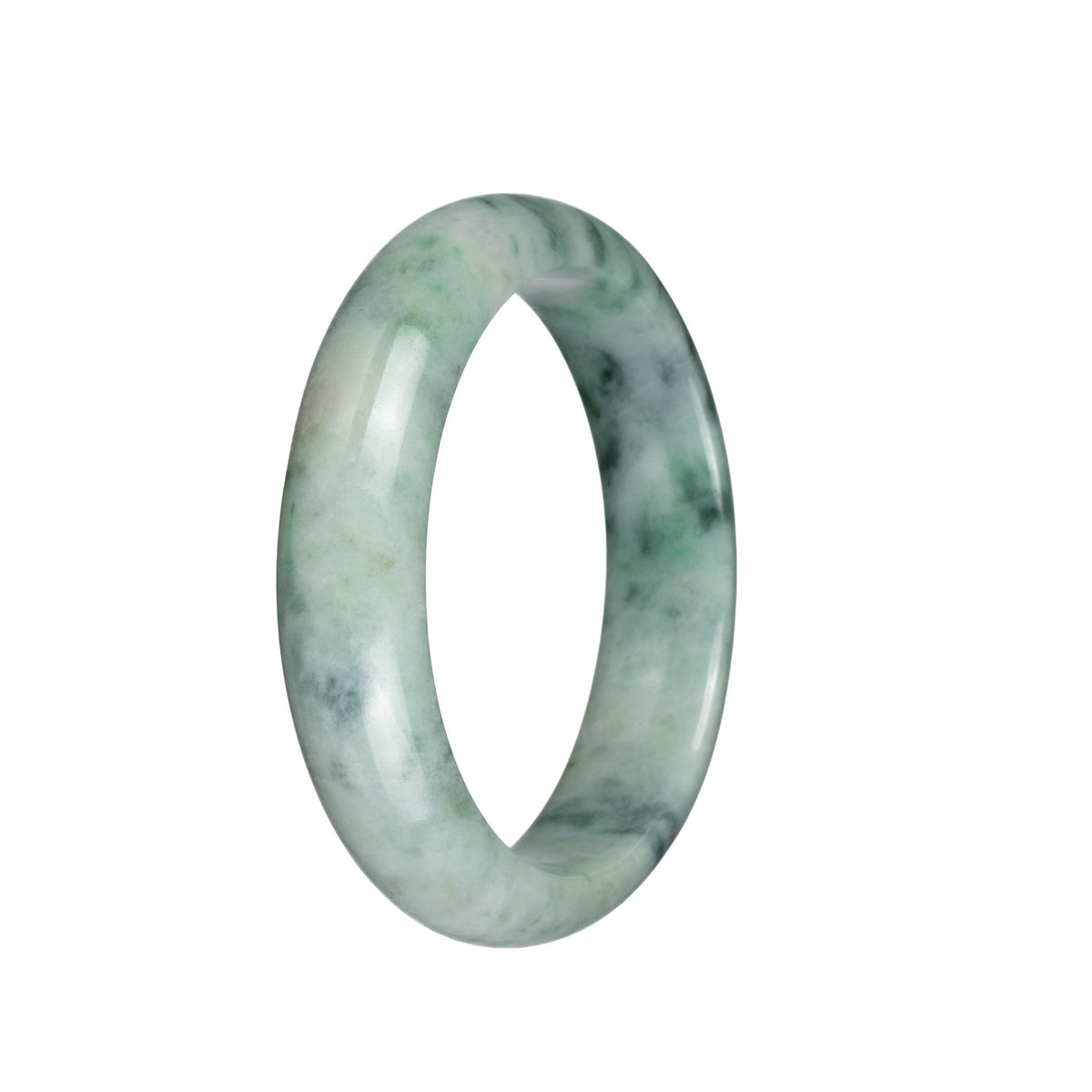 Certified Grade A Green with Dark Green Patterns Burma Jade Bangle Bracelet - 58mm Half Moon