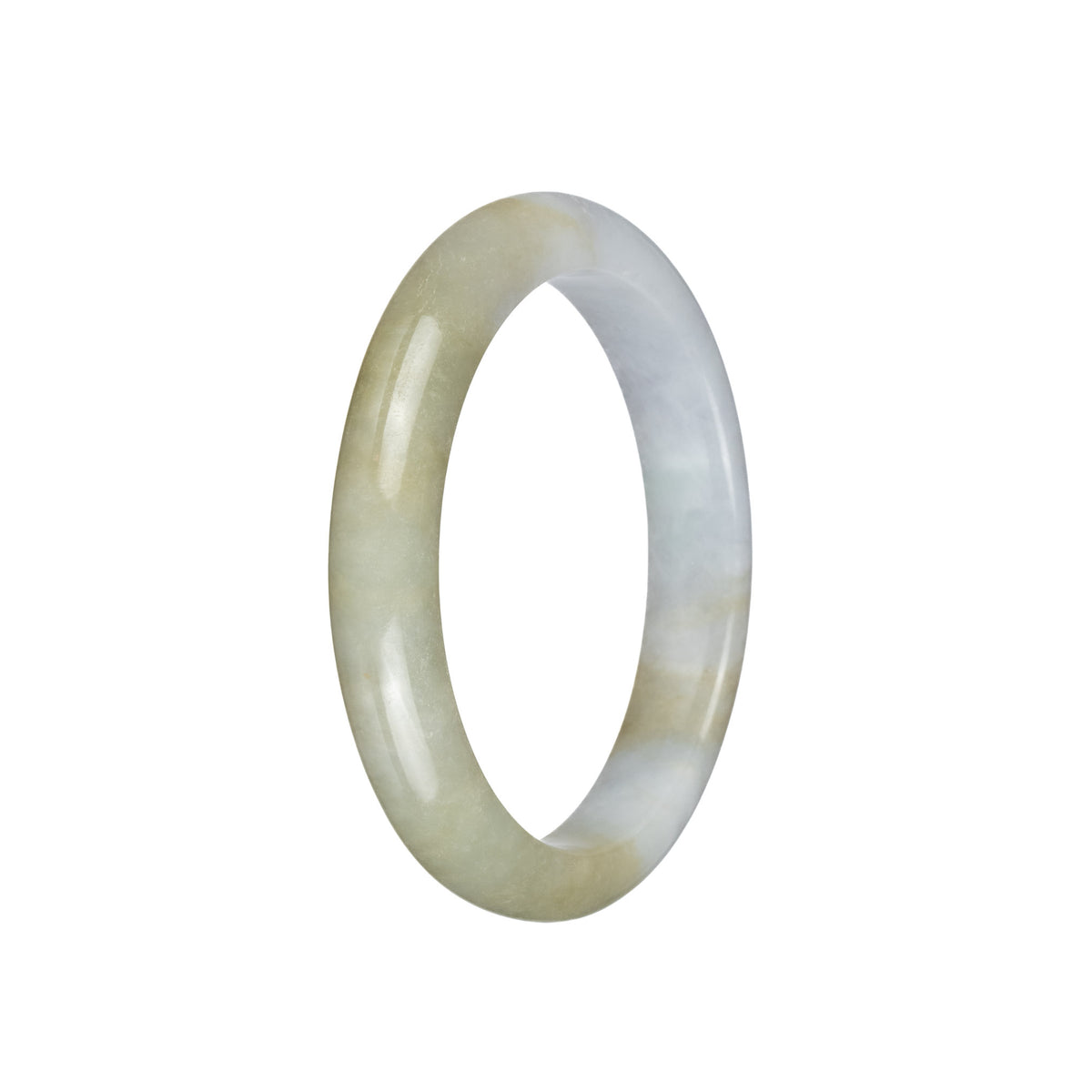 Authentic Type A White and Pale Brown Traditional Jade Bangle - 57mm Semi Round