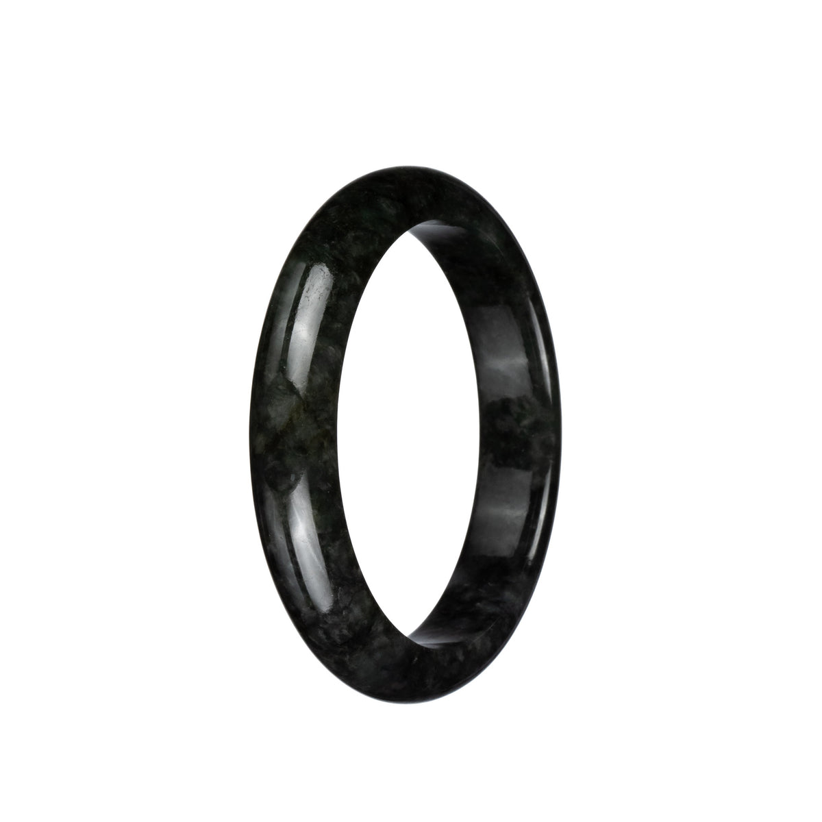 Genuine Grade A Black Jadeite Bangle Bracelet - 57mm Half Moon