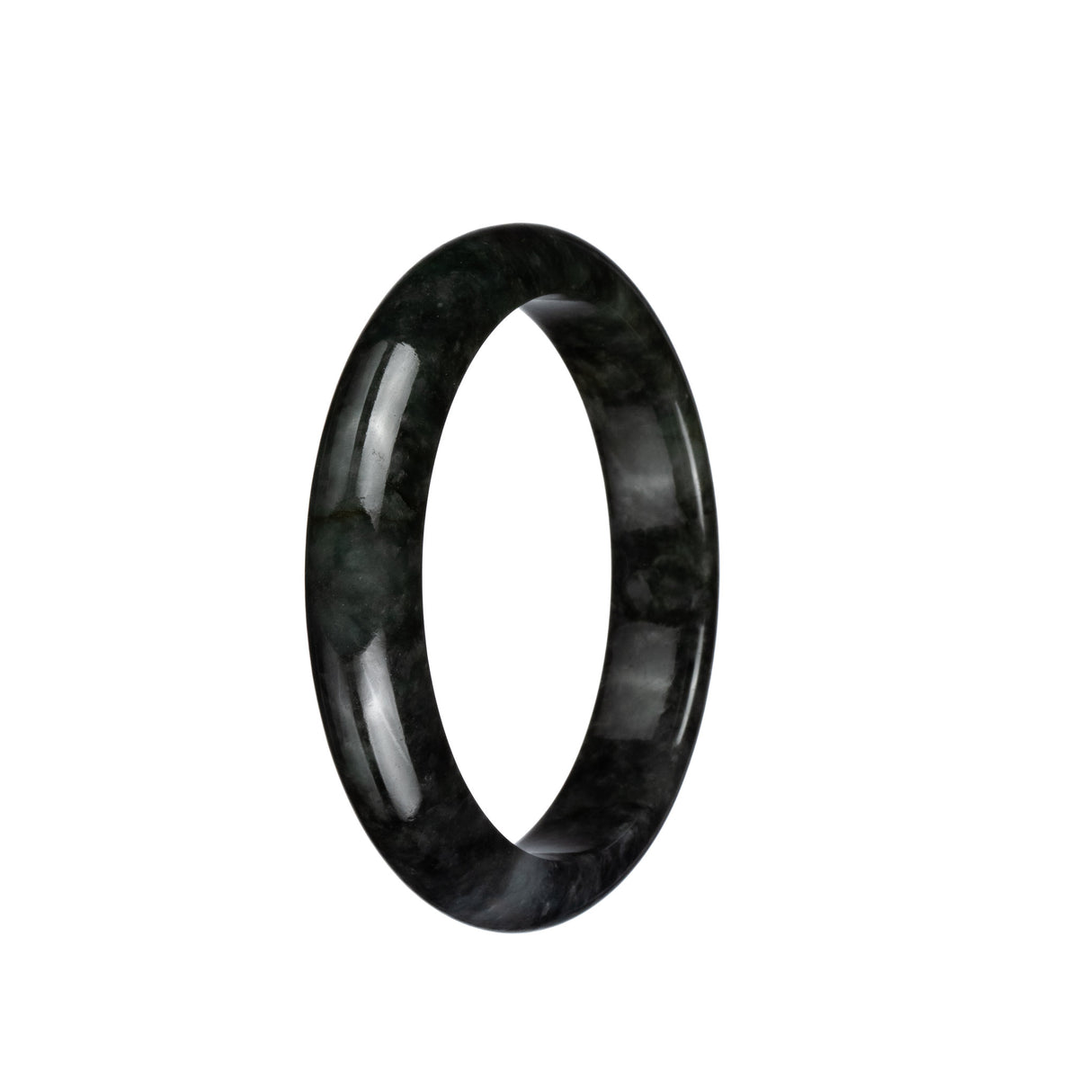 Genuine Grade A Black Jadeite Bangle Bracelet - 57mm Half Moon