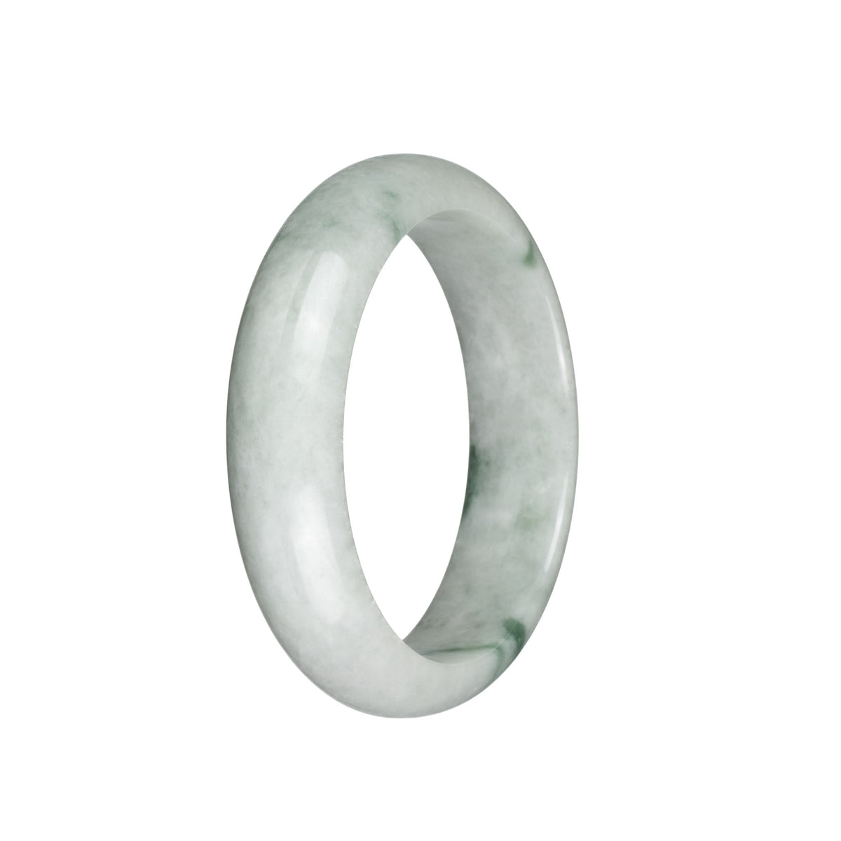 Real Untreated Greyish White with Green Patterns Jadeite Bracelet - 57mm Half Moon