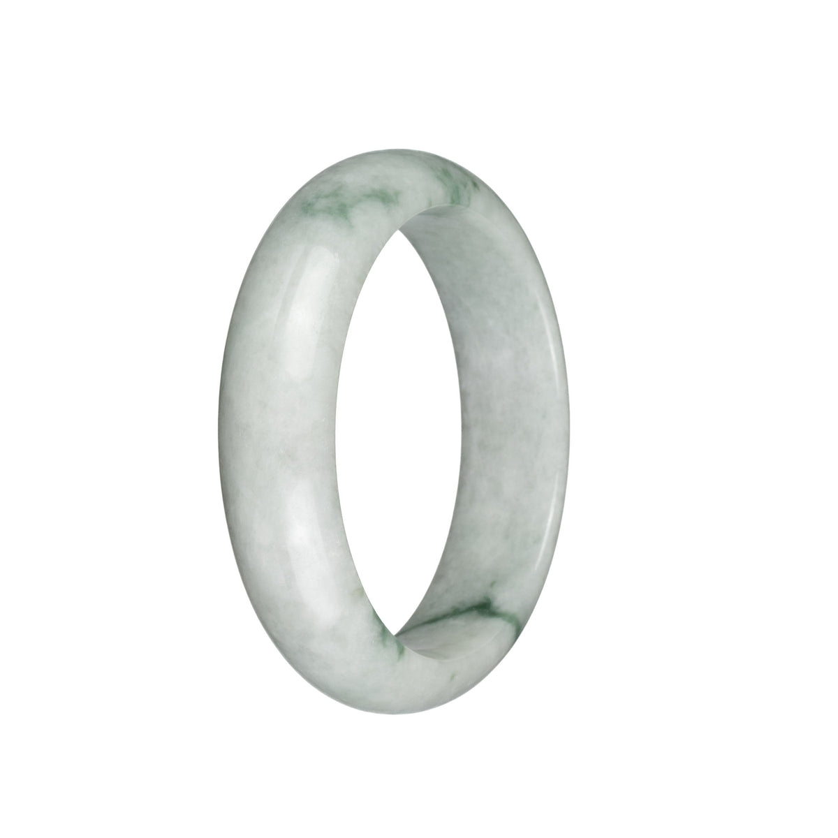 Real Untreated Greyish White with Green Patterns Jadeite Bracelet - 57mm Half Moon