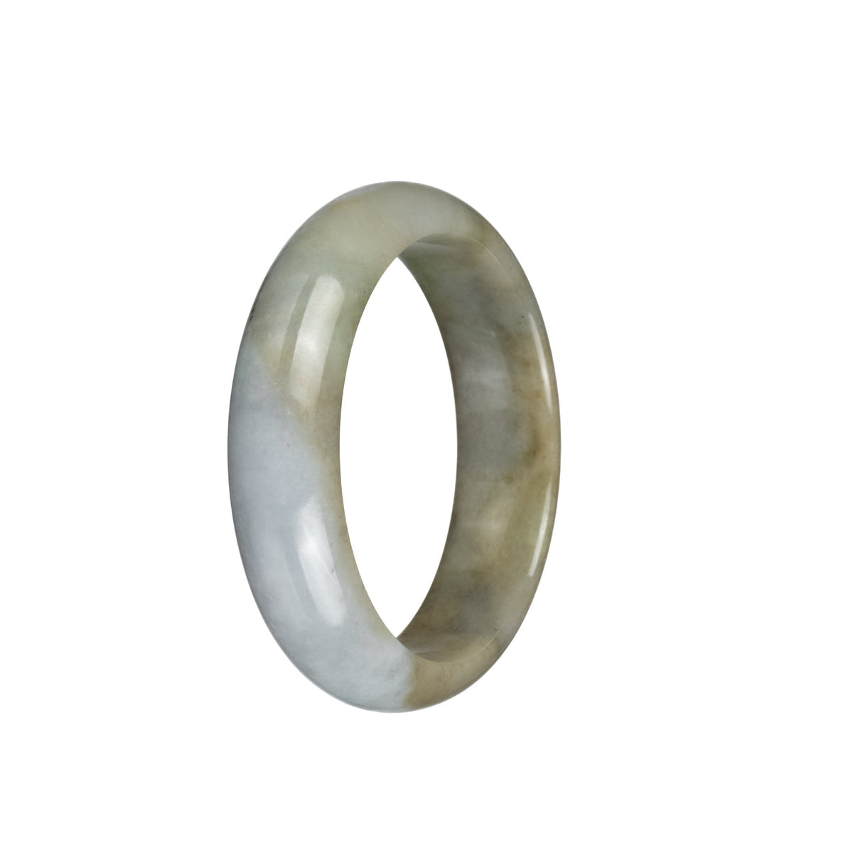 Genuine Natural Light Grey with Light Brown Jade Bangle Bracelet - 53mm Half Moon