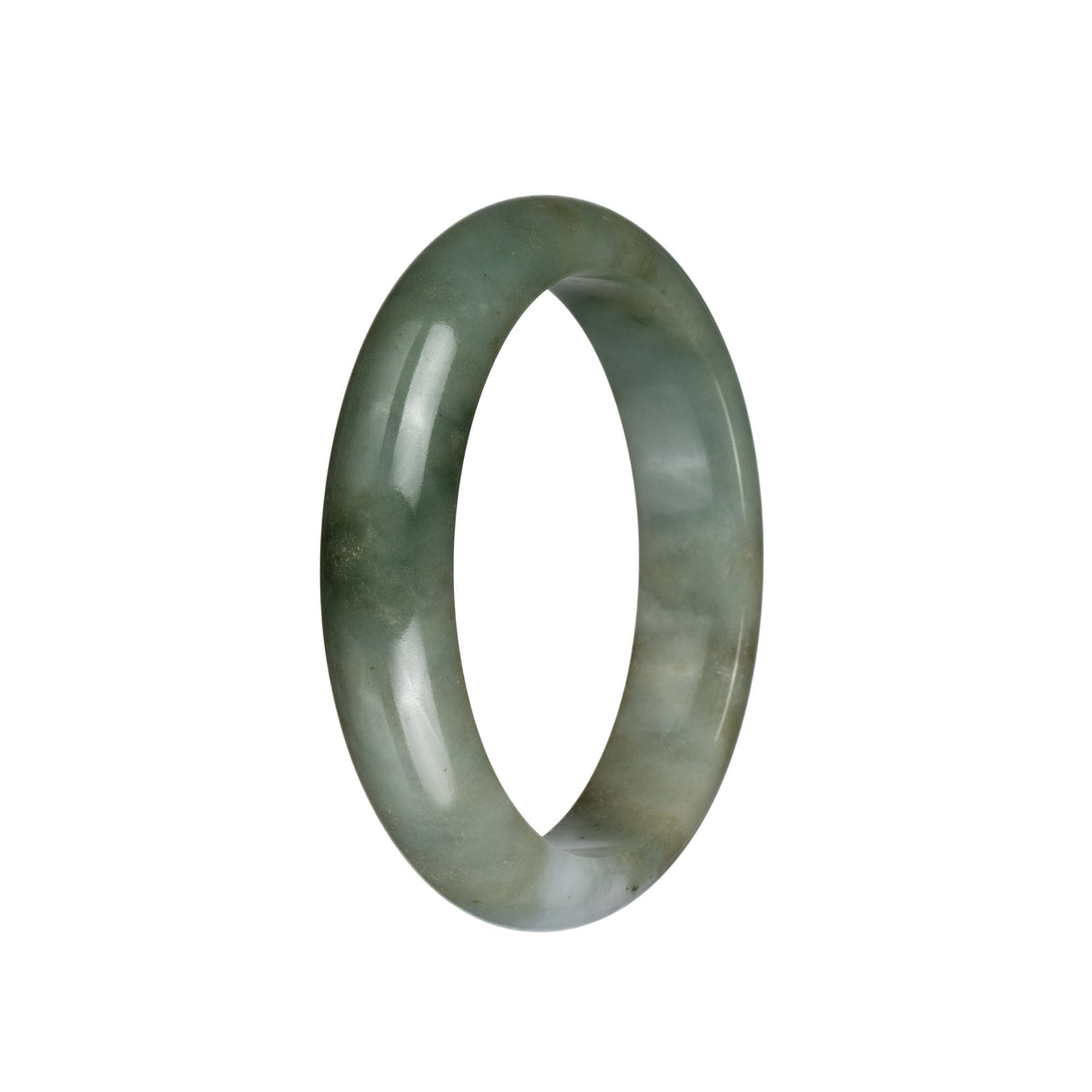 Genuine Untreated White and Olive Green with Light Brown Patch Jade Bangle Bracelet - 58mm Half Moon