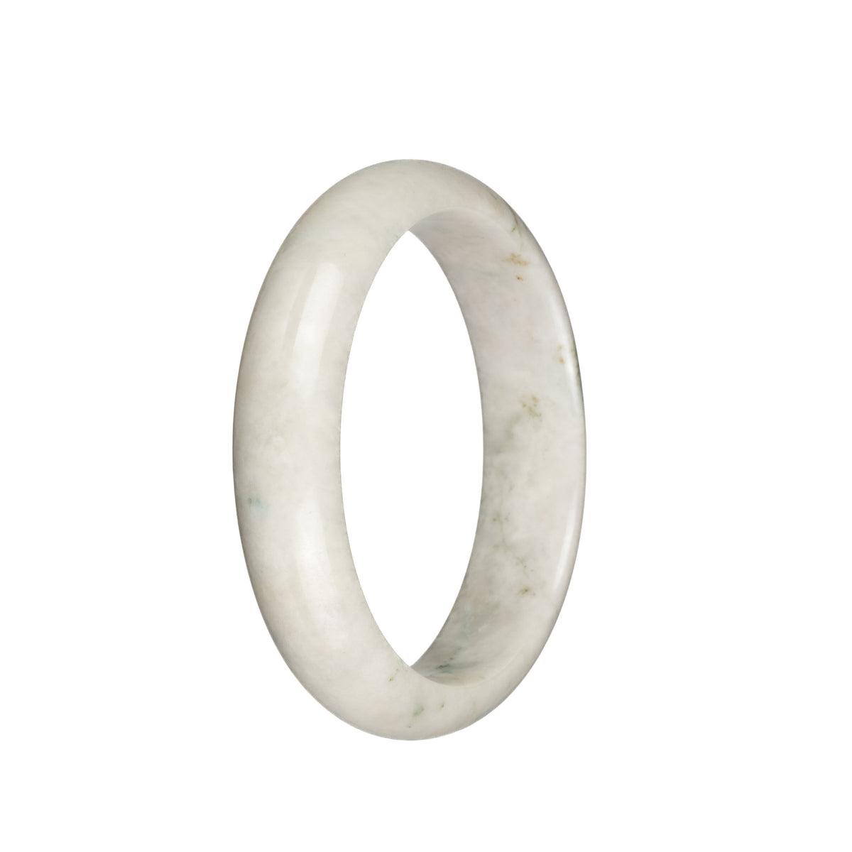 Genuine Untreated Creamy White with Dark Green Patterns Jade Bracelet - 59mm Half Moon