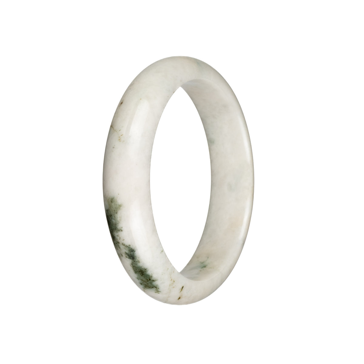 Genuine Untreated Creamy White with Dark Green Patterns Jade Bracelet - 59mm Half Moon