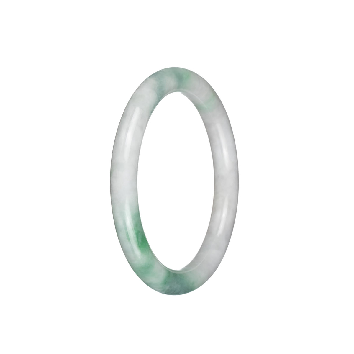 Real Natural White with Green Patterns Jadeite Bangle - 55mm Petite Round