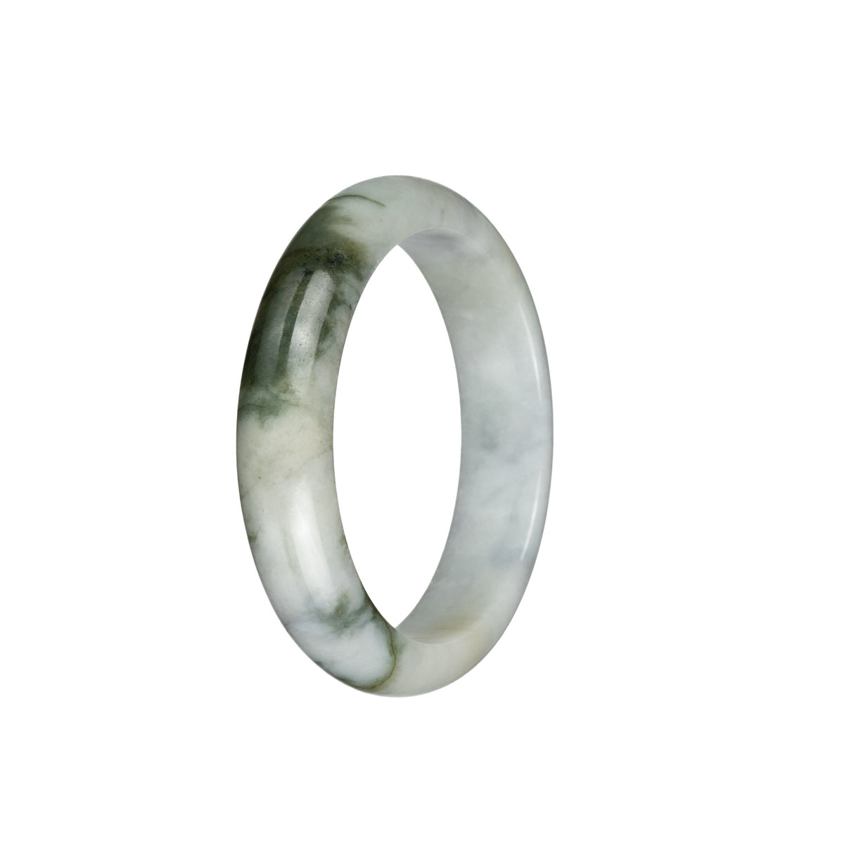 Genuine Grade A White with Olive Green and Pale Brown Patterns Burma Jade Bracelet - 53mm Half Moon