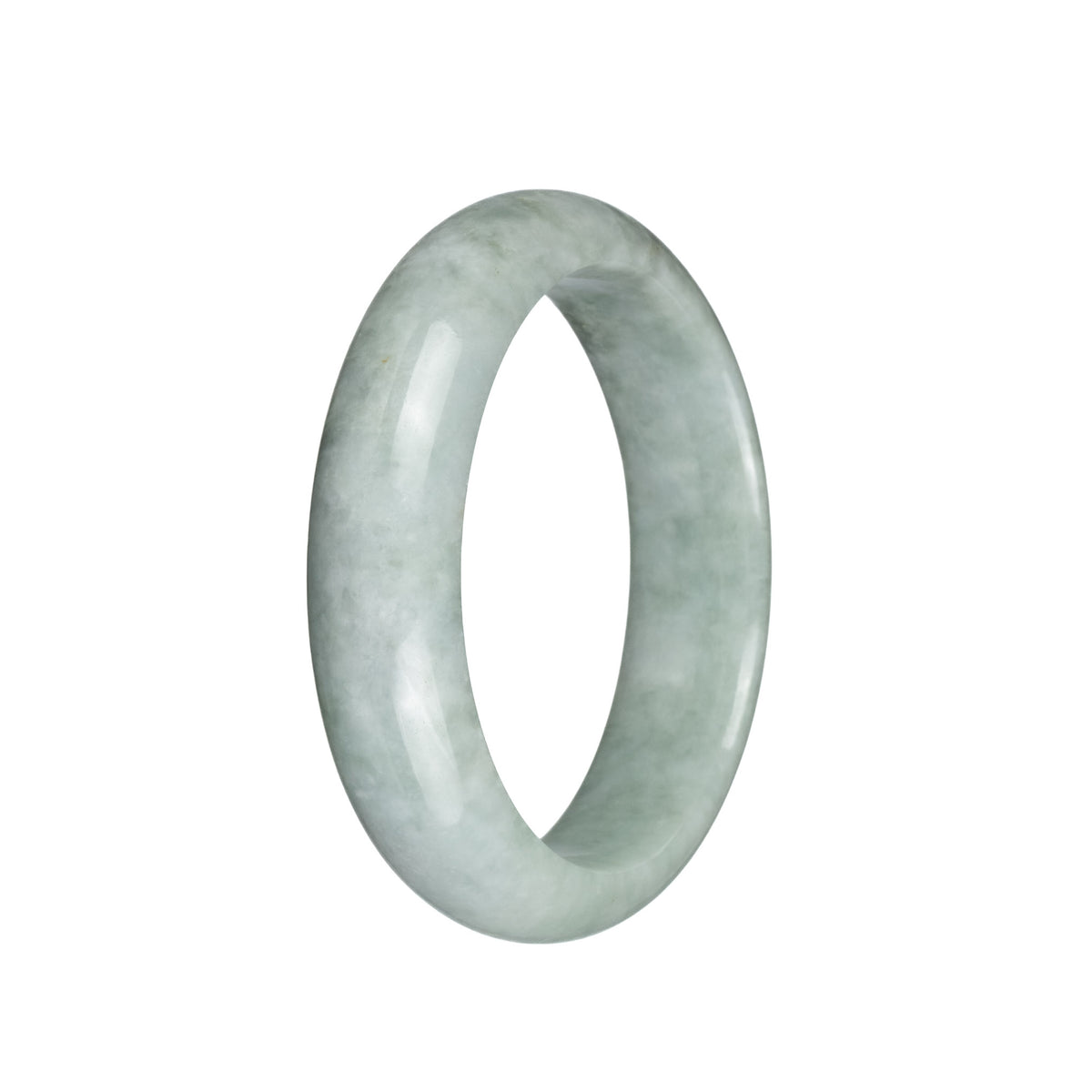 Authentic Type A Light Grey and Pale Green Burma Jade Bangle Bracelet - 58mm Half Moon