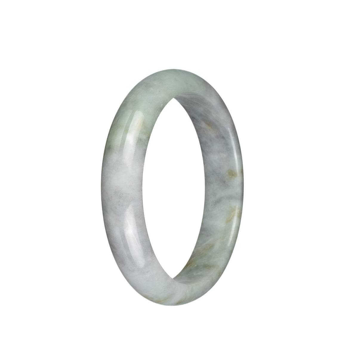 Genuine Grade A Light Grey with Light Green Traditional Jade Bracelet - 58mm Half Moon