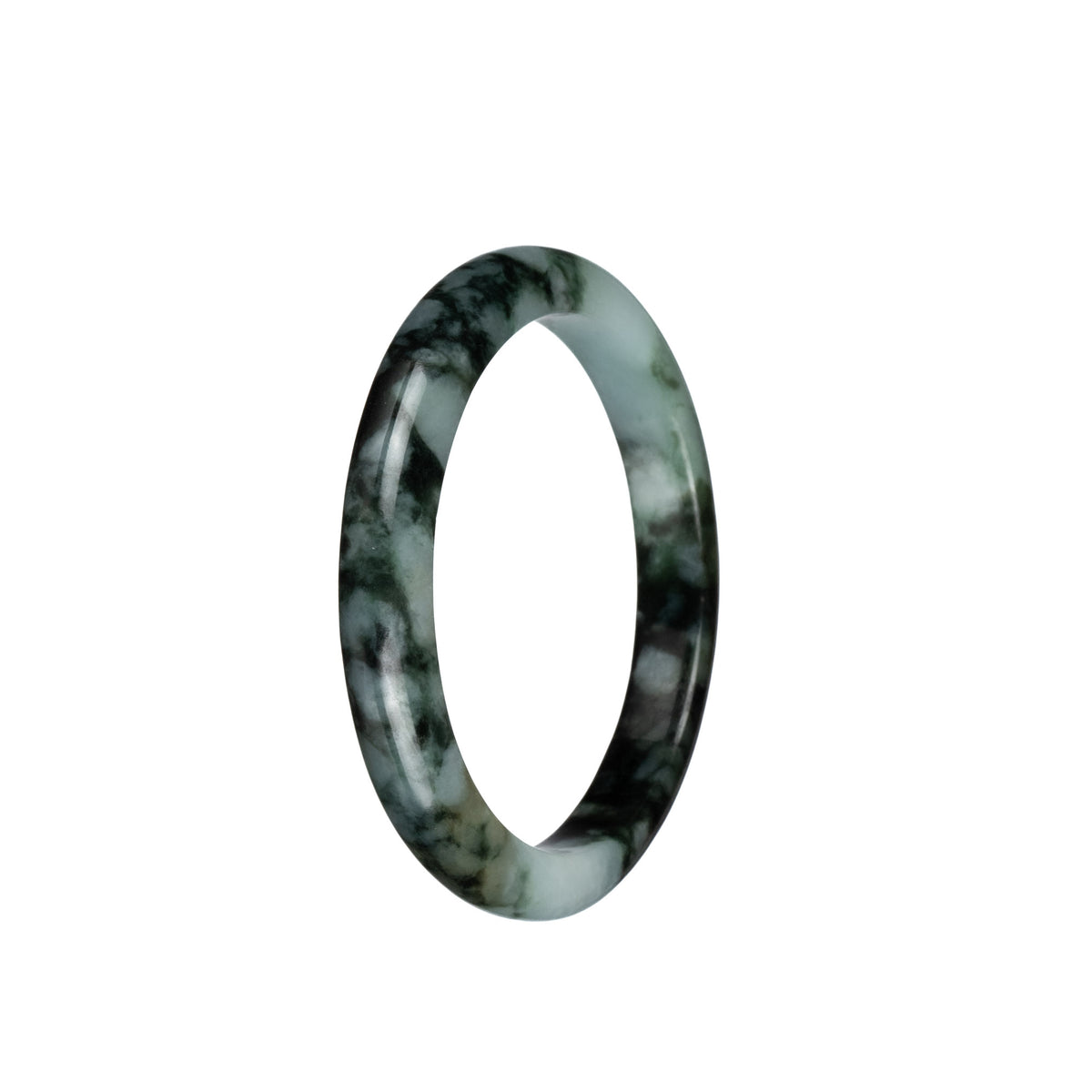 Genuine Grade A Pale Green with Dark Green Patterns Traditional Jade Bracelet - 54mm Semi Round