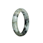 Certified Grade A White with Black and Brown Patterns Jadeite Bangle Bracelet - 58mm Half Moon