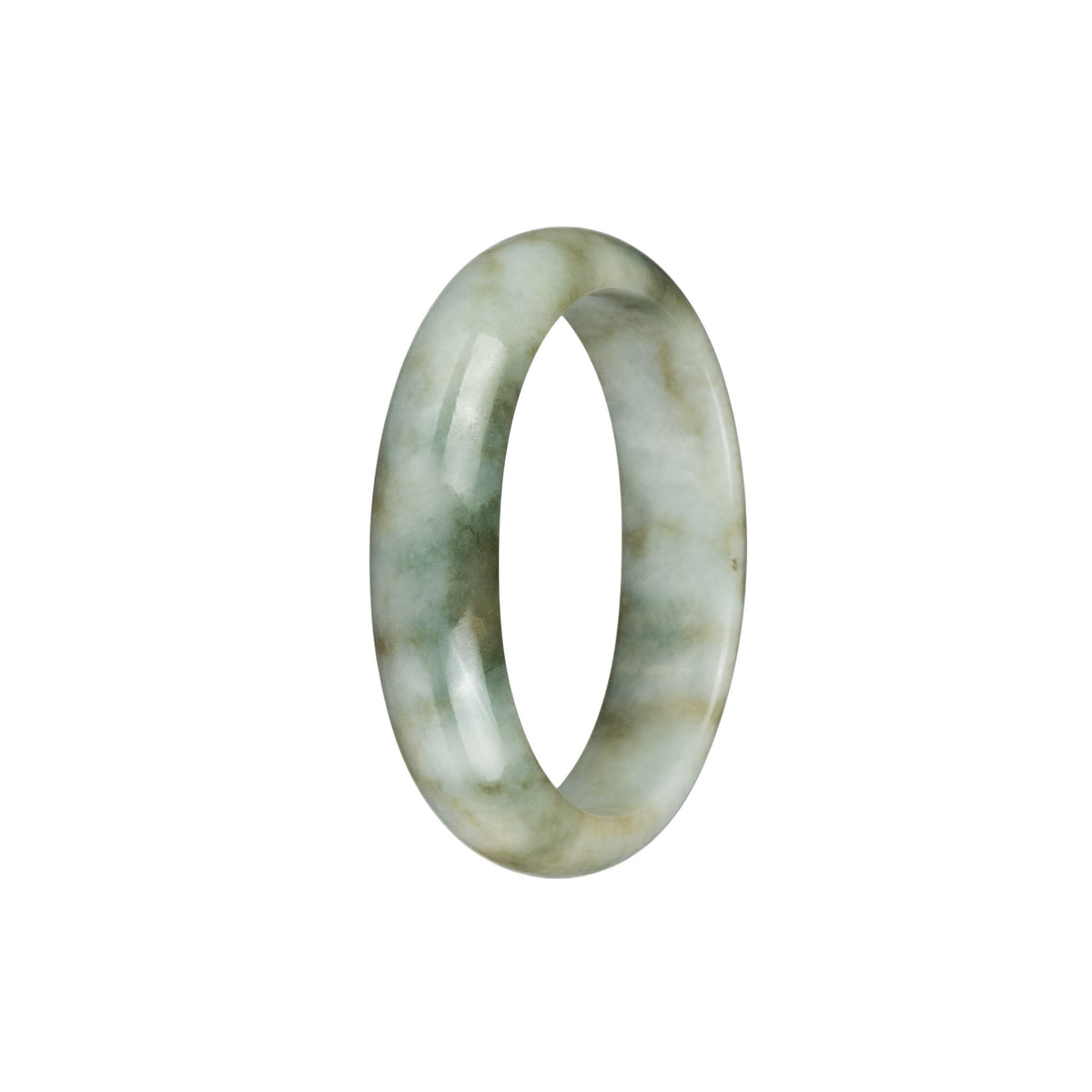 Genuine Grade A Greyish White with Light Brown and Bluish Green PatternsJadeite Jade Bracelet - 53mm Oval