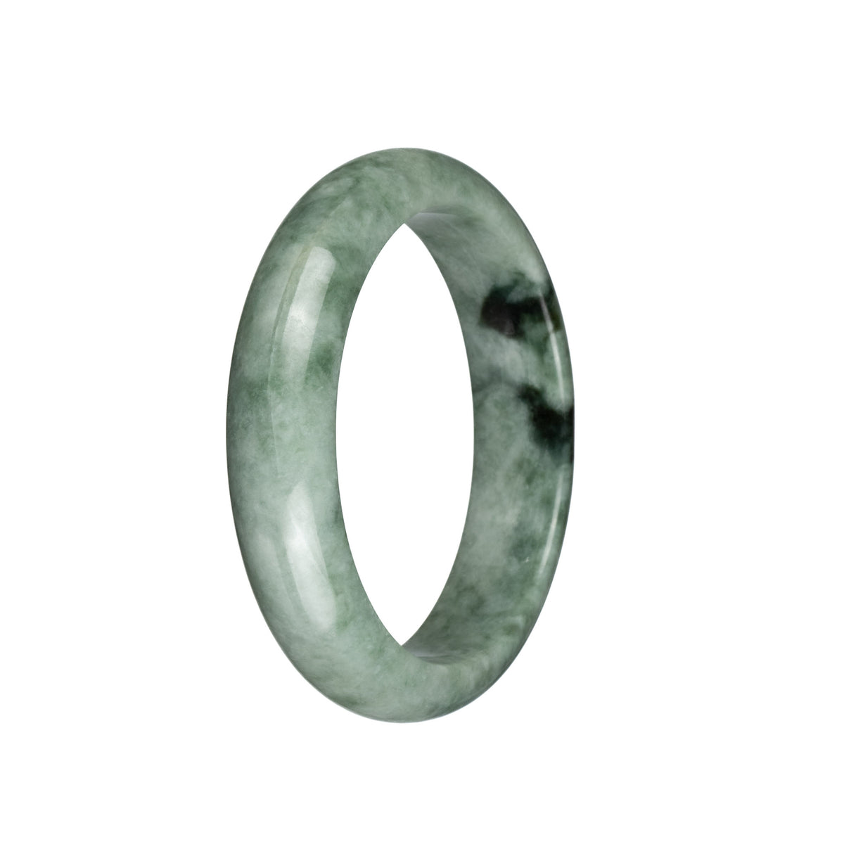 Genuine Natural Green with Dark Green Patterns Burma Jade Bracelet - 58mm Half Moon