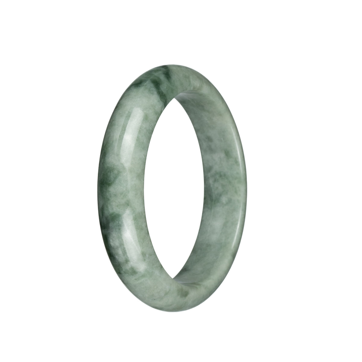 Genuine Natural Green with Dark Green Patterns Burma Jade Bracelet - 58mm Half Moon