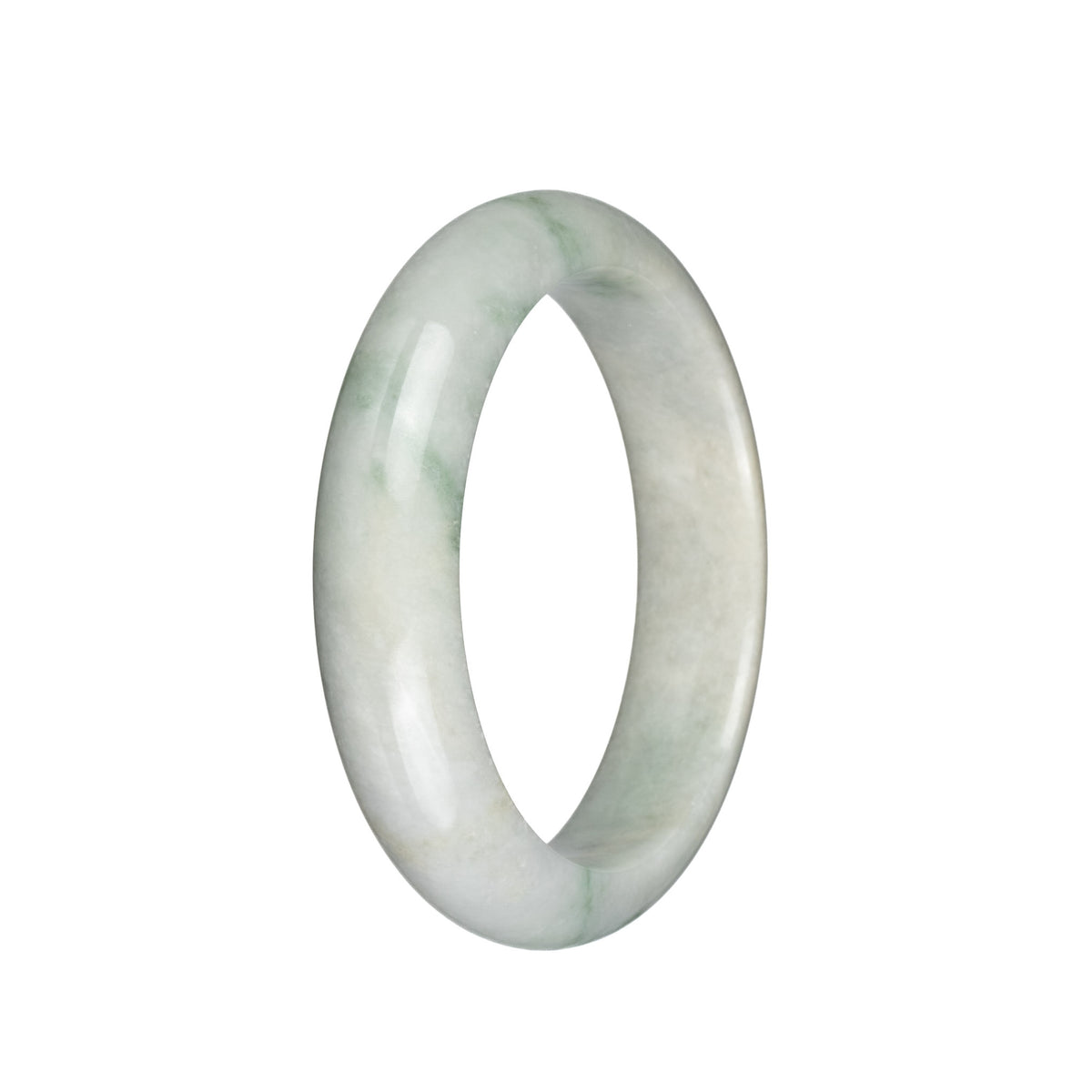 Genuine Untreated Greyish White with Green Patterns Jade Bangle Bracelet - 58mm Half Moon