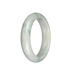 Genuine Untreated Greyish White with Green Patterns Jade Bangle Bracelet - 58mm Half Moon