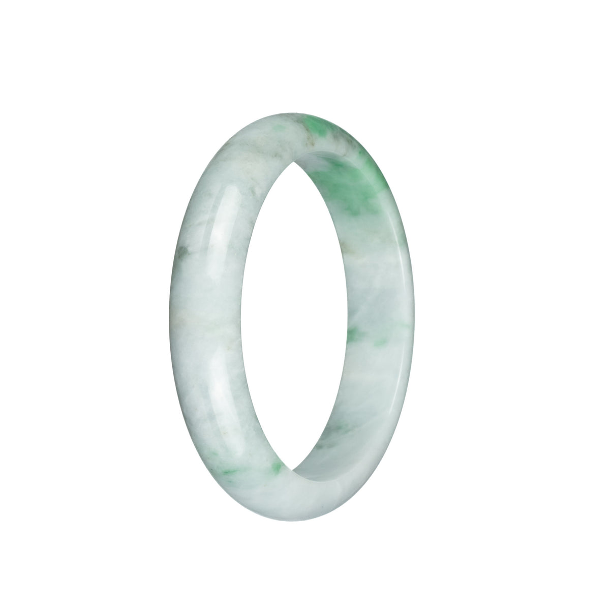 Authentic Grade A Pale Green with Light Green and Light Grey Pattern Jadeite Jade Bangle - 59mm Half Moon