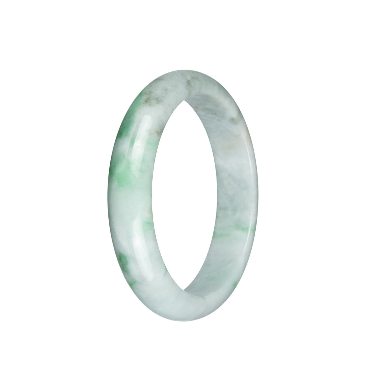 Authentic Grade A Pale Green with Light Green and Light Grey Pattern Jadeite Jade Bangle - 59mm Half Moon