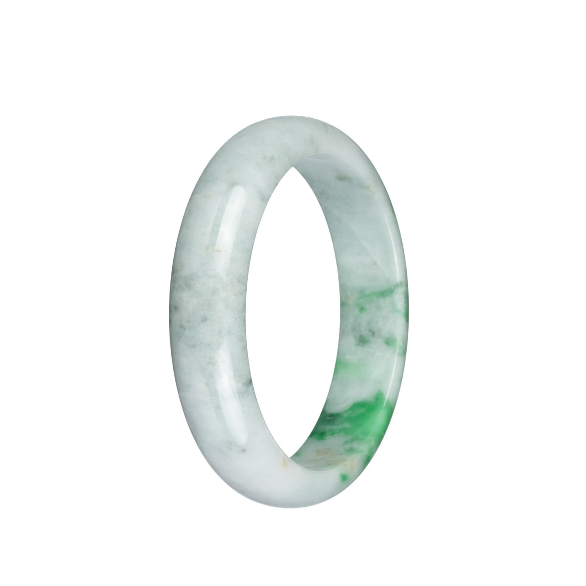 Certified Type A Pale Green with Light Green and Light Grey Pattern Burmese Jade Bangle Bracelet - 59mm Half Moon