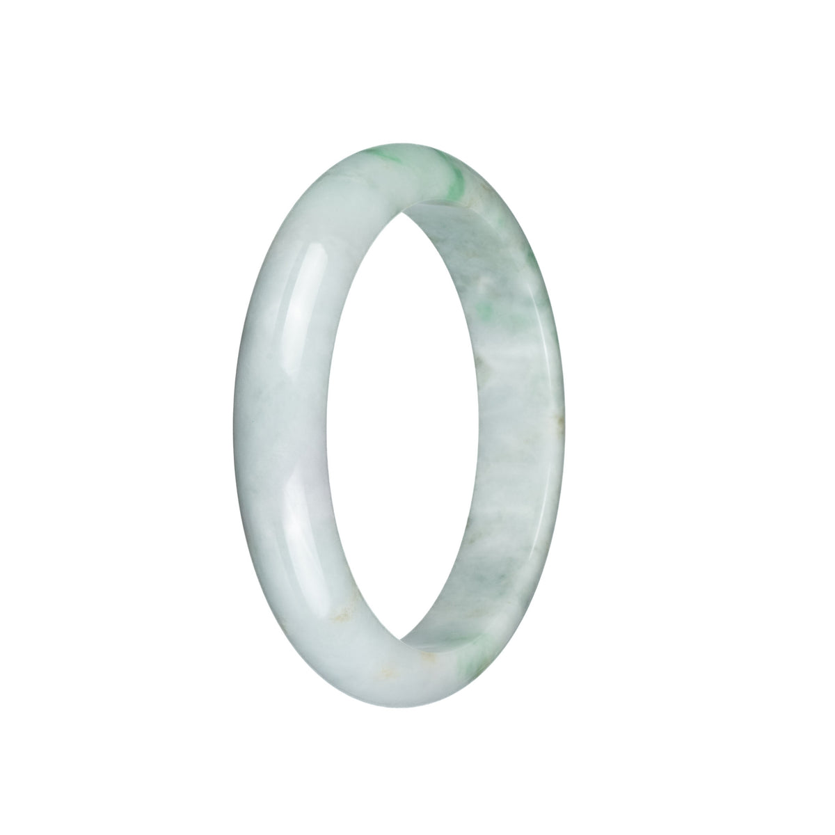 Real Grade A Pale Green with Light Green and Light Grey Pattern Burma Jade Bangle - 59mm Half Moon