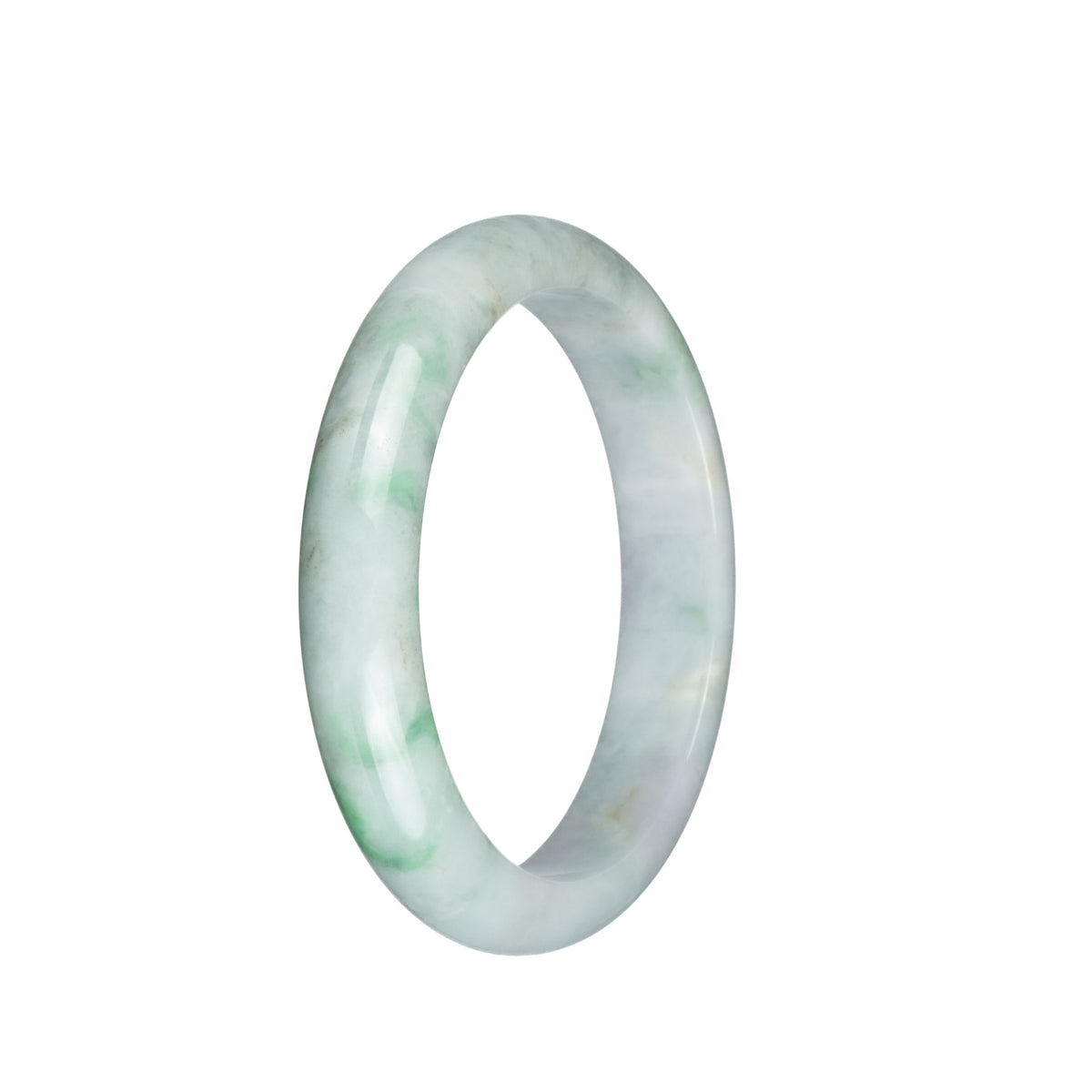 Real Grade A Pale Green with Light Green and Light Grey Pattern Burma Jade Bangle - 59mm Half Moon